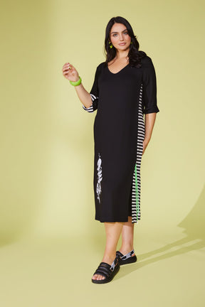 Ora Striped Panel Dress in Black