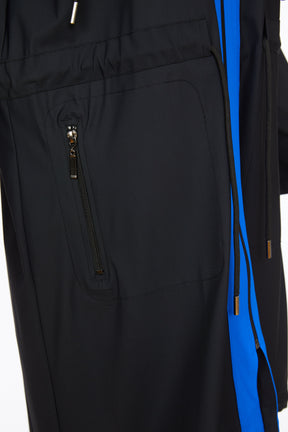 Ora Black Hooded Jacket With Blue Stripe