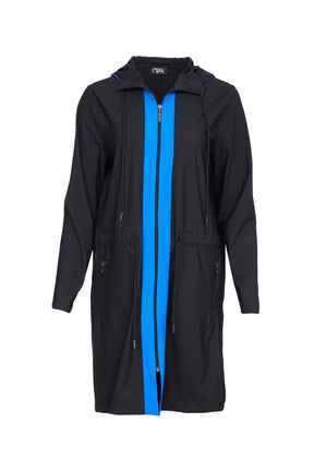 Ora Black Hooded Jacket With Blue Stripe