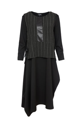 Ora Black Dress with Pinstripe Overlay