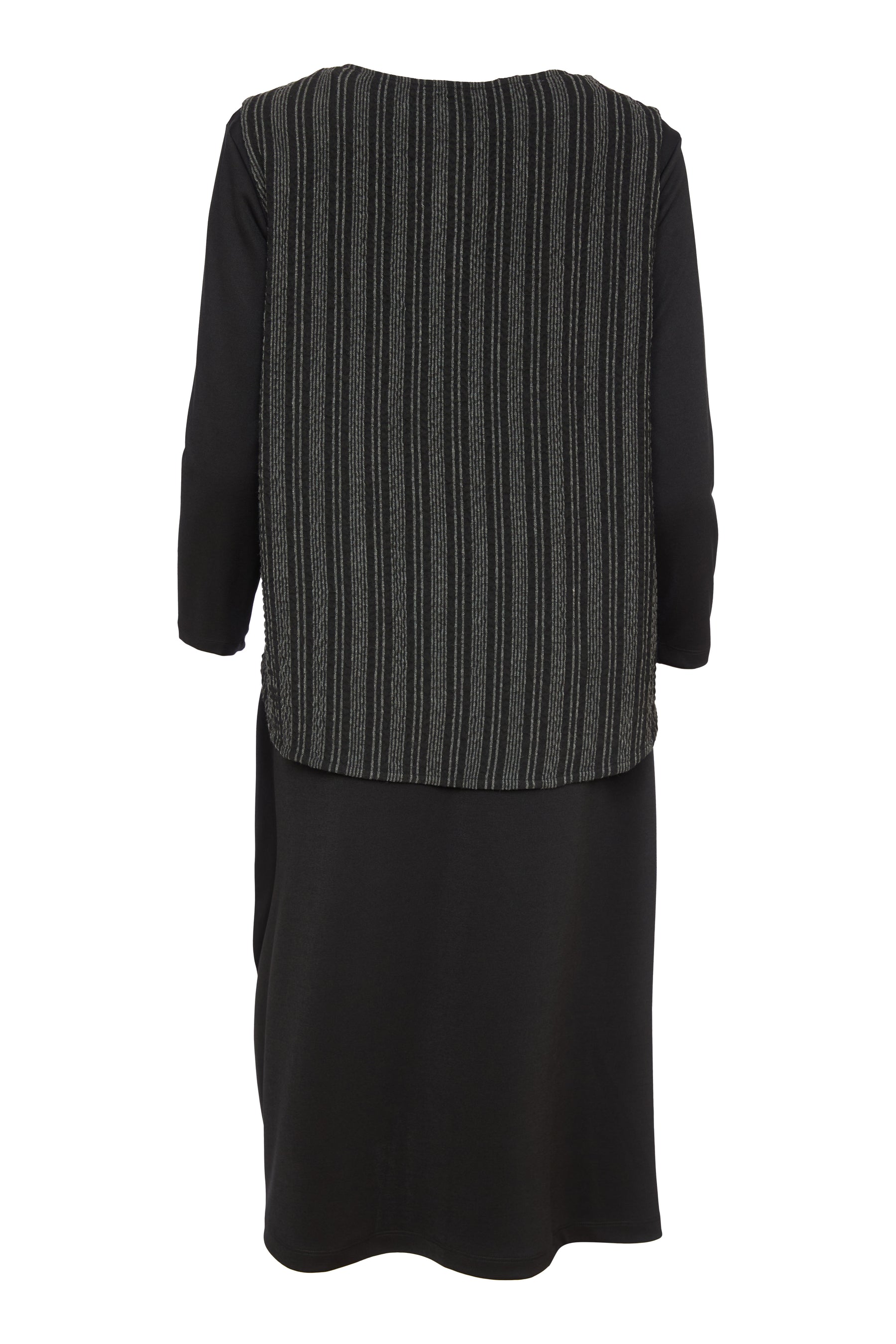 Ora Black Dress with Pinstripe Overlay