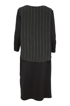 Ora Black Dress with Pinstripe Overlay