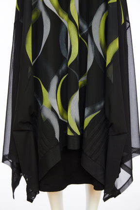 Ora Black Dress with Lime Swirl Overlay