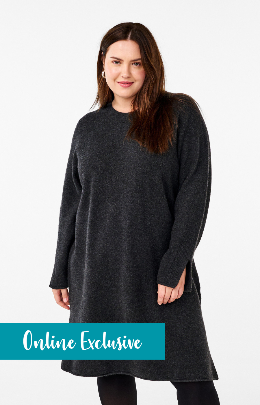 Zizzi Vista Knit Dress in Dark Grey