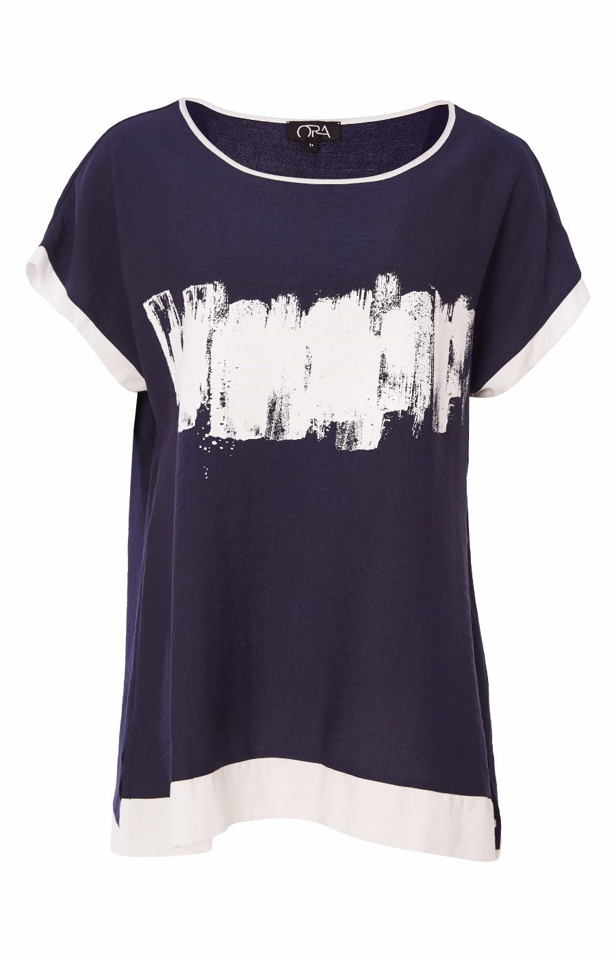 Ora Brushstroke Top in Navy