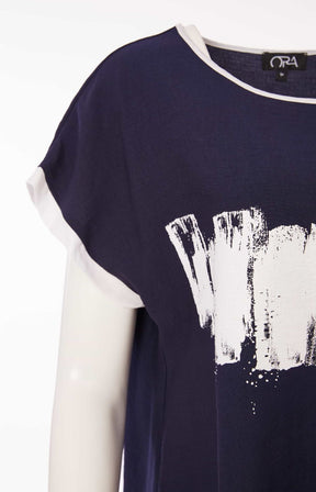 Ora Brushstroke Top in Navy