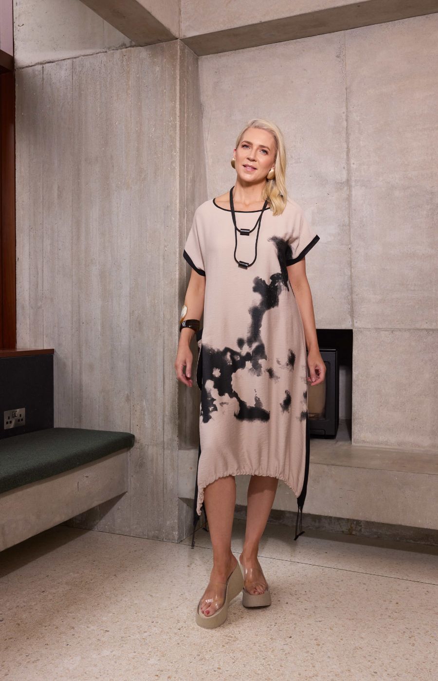 Ora Shadow Dress in Beige