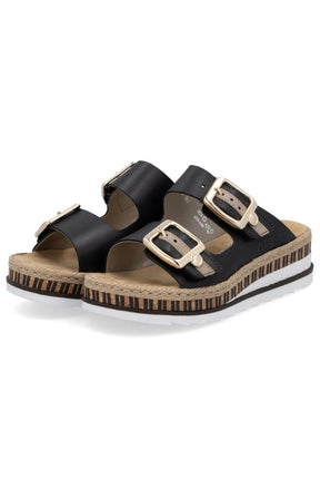 Rieker Black Sandal with Gold Buckle