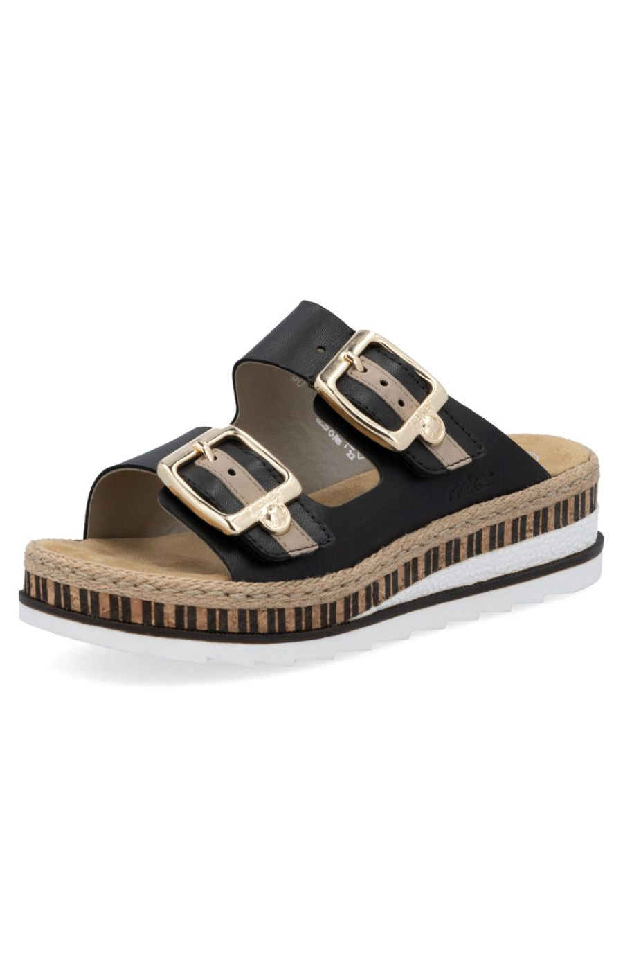 Rieker Black Sandal with Gold Buckle