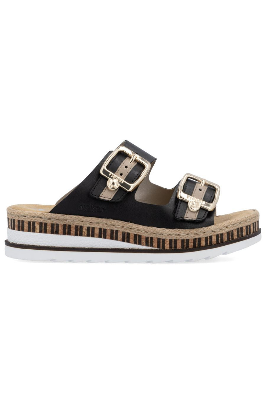 Rieker Black Sandal with Gold Buckle