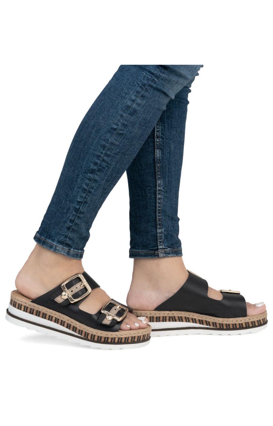 Rieker Black Sandal with Gold Buckle