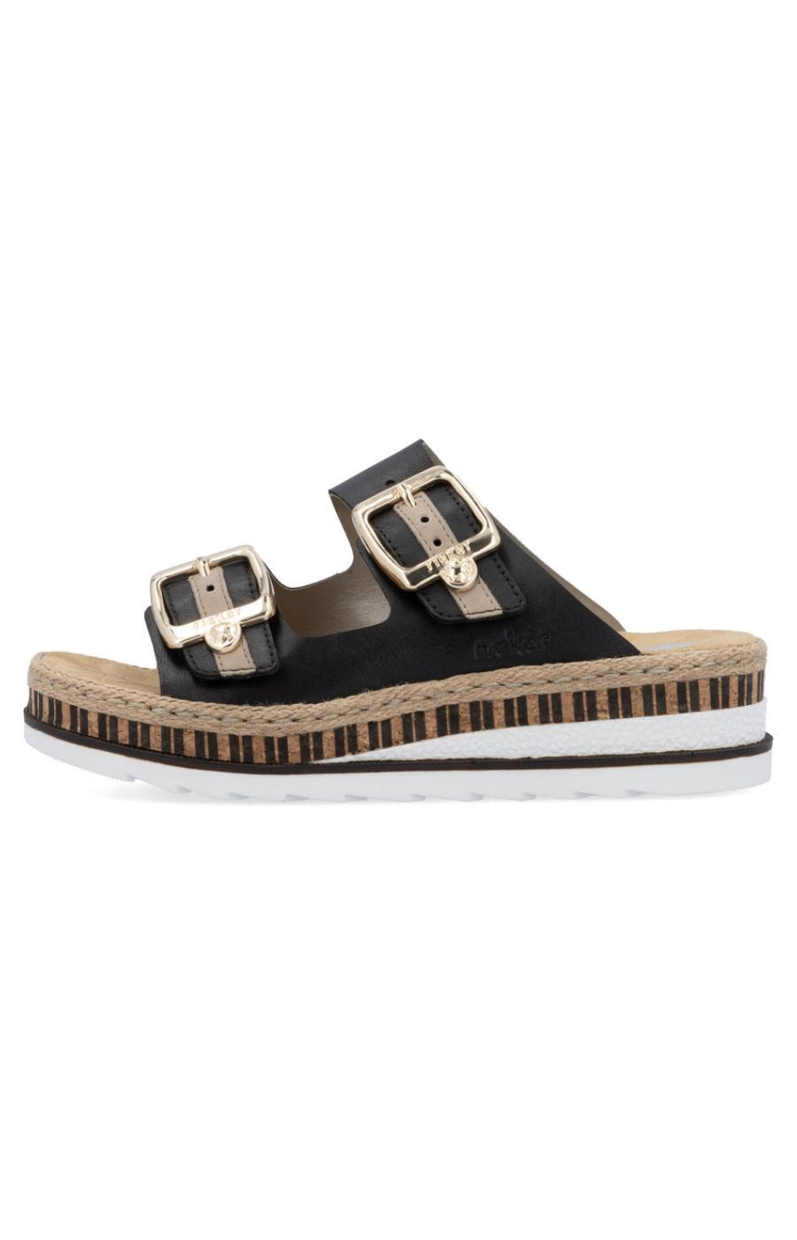 Rieker Black Sandal with Gold Buckle