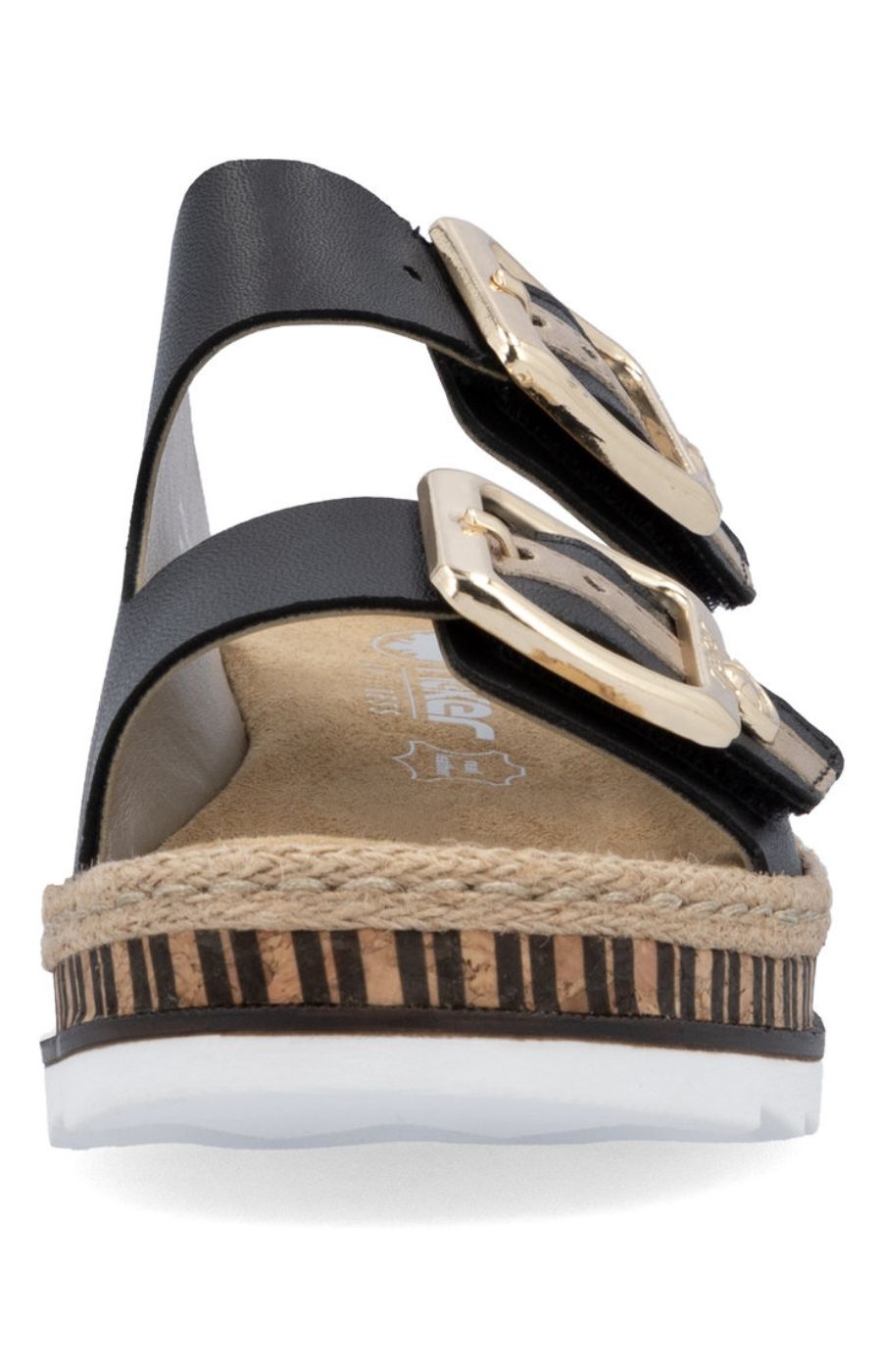 Rieker Black Sandal with Gold Buckle