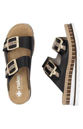 Rieker Black Sandal with Gold Buckle