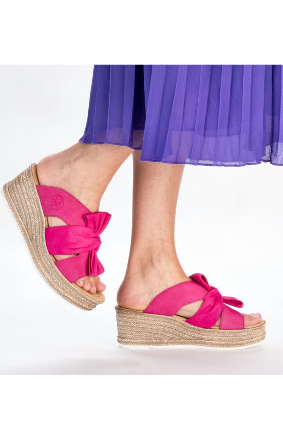 Rieker Bow Wedge Sandals in Pink