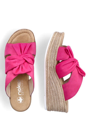 Rieker Bow Wedge Sandals in Pink