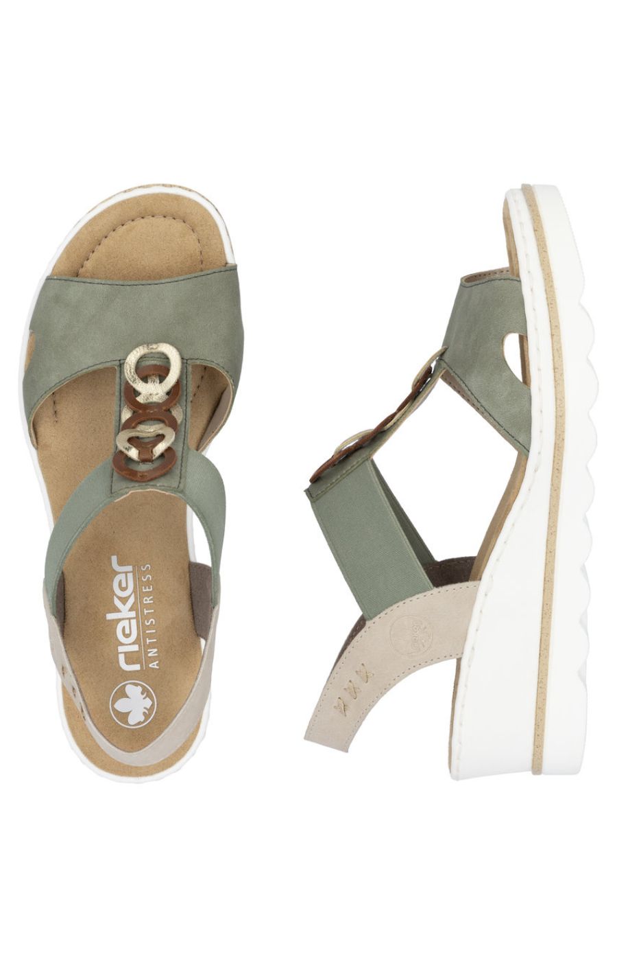 Rieker Circle Wedge Sandal in Khaki
