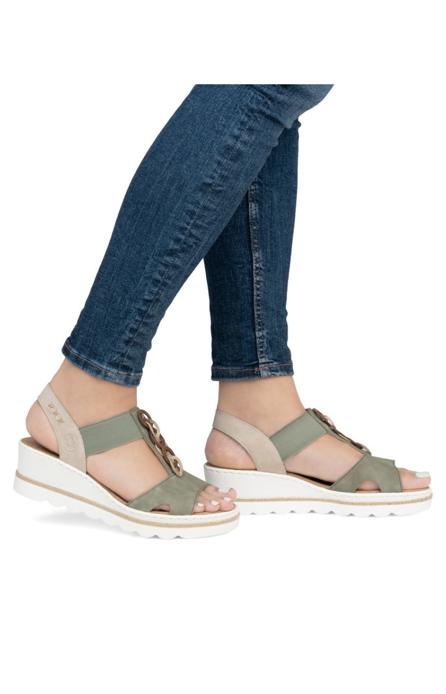 Rieker Circle Wedge Sandal in Khaki