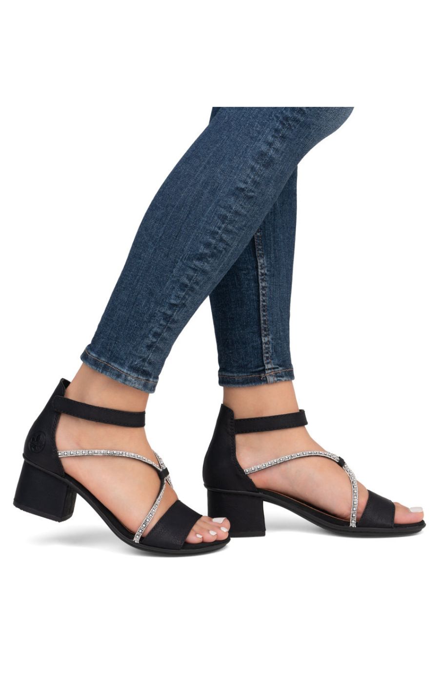 Rieker Heeled Sandal in Black