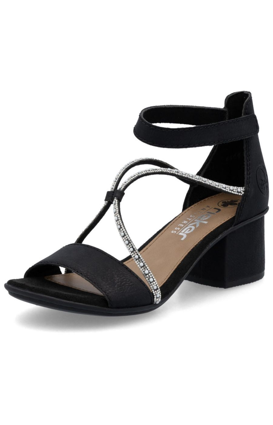 Rieker Heeled Sandal in Black