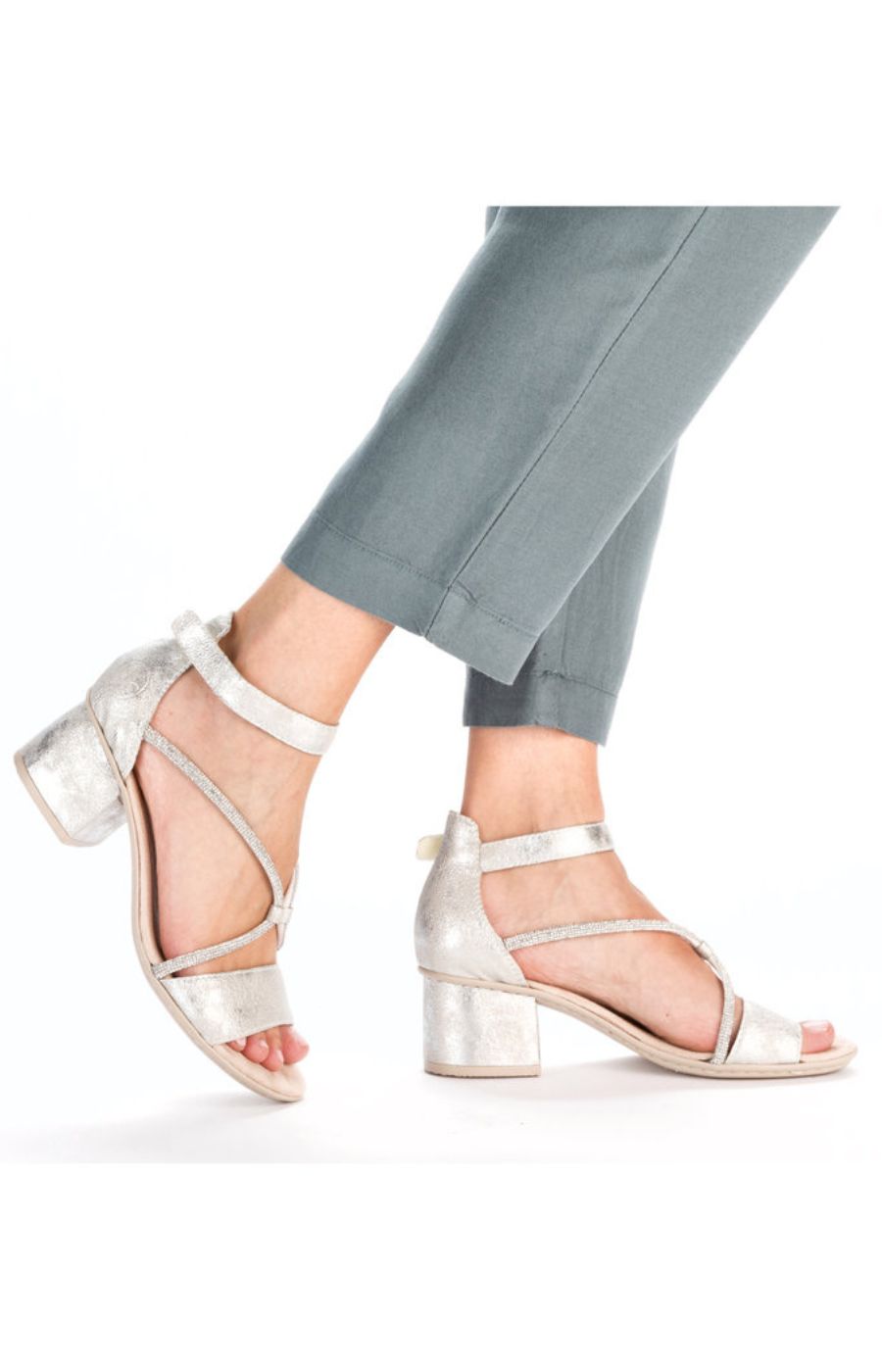 Rieker Heeled Sandal in Silver