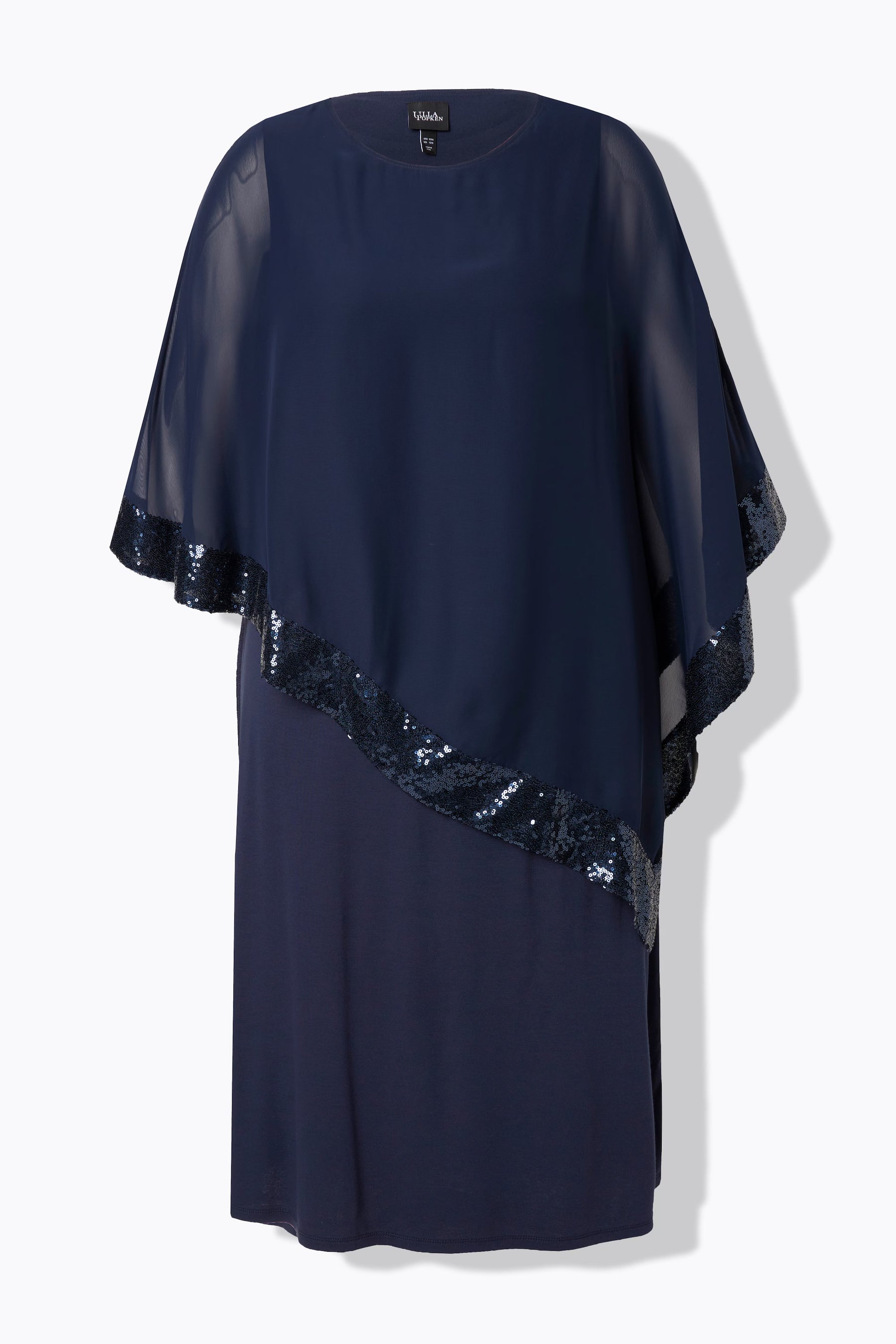 Ulla Popken Chiffon Cape Dress in Navy