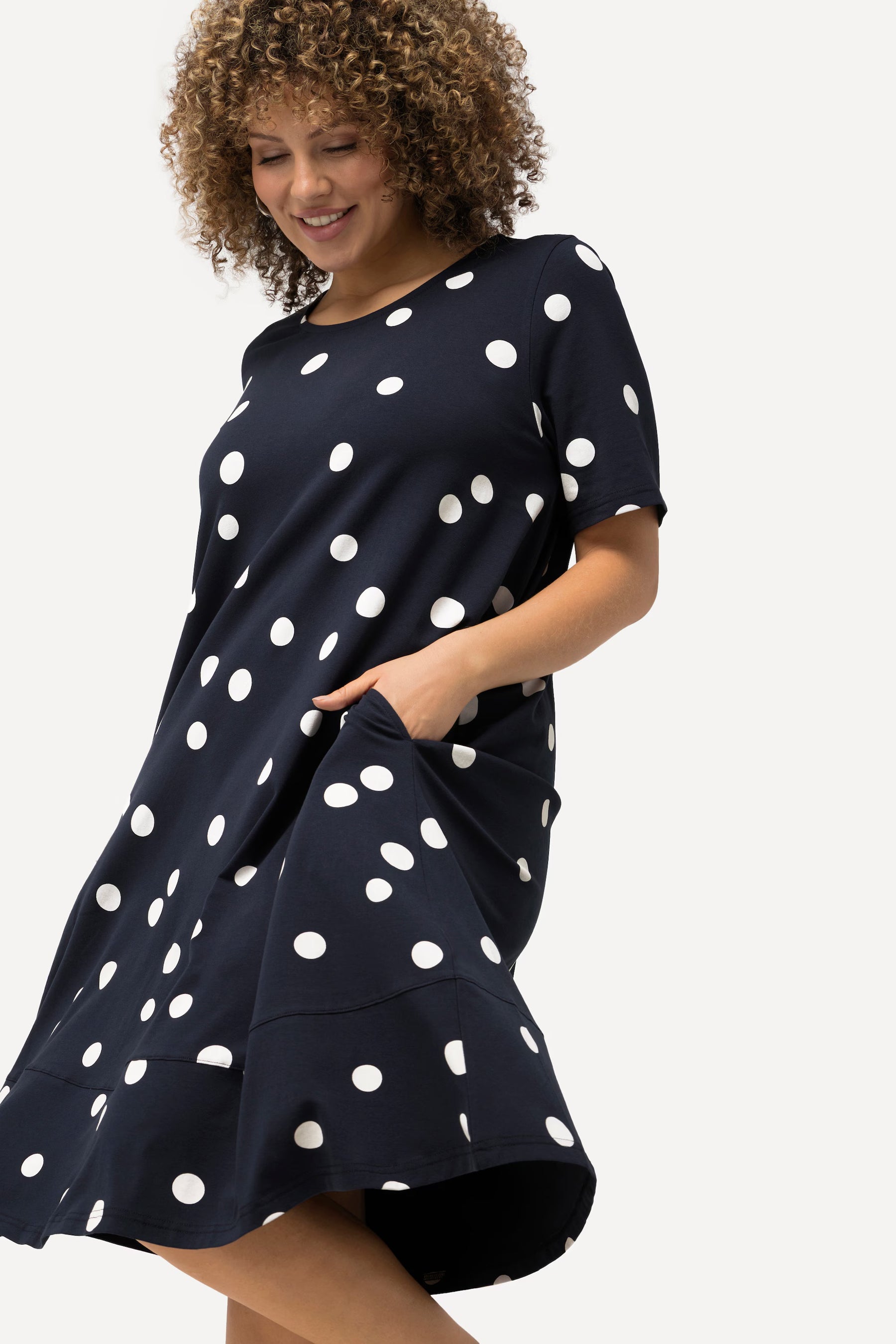 Ulla Popken Polka Dot Dress in Navy
