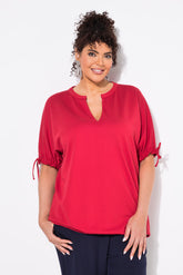 Ulla Popken Tie Sleeve Top in Red