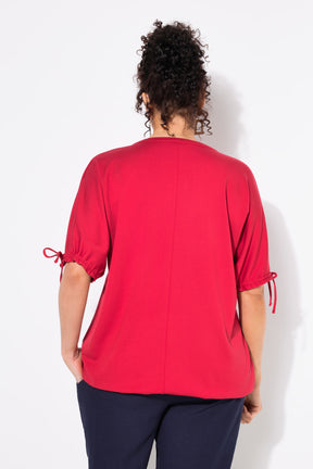 Ulla Popken Tie Sleeve Top in Red