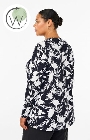 Zizzi Lucca Leaf Top in Navy and White