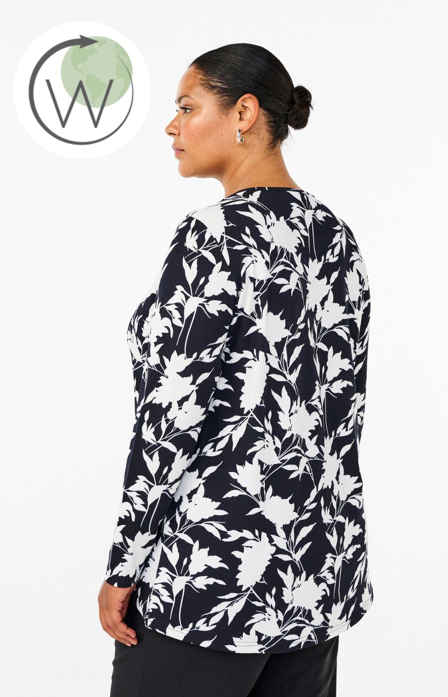 Zizzi Lucca Leaf Top in Navy and White