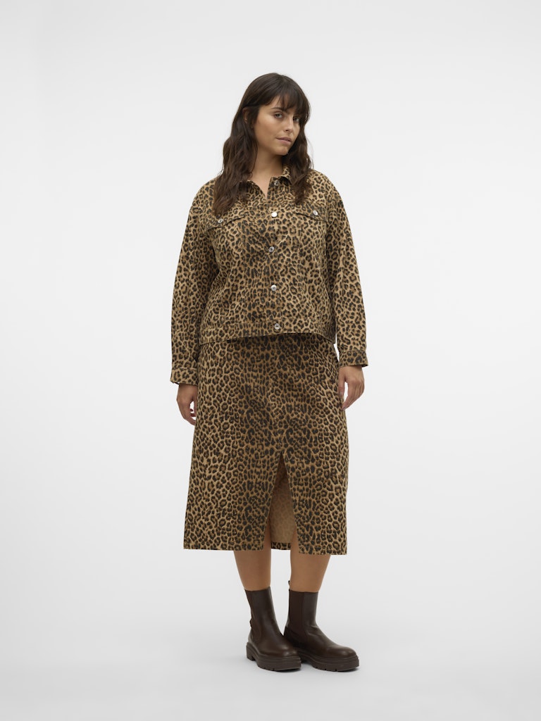 Vero Moda Curve Veri Leopard Print Denim Skirt