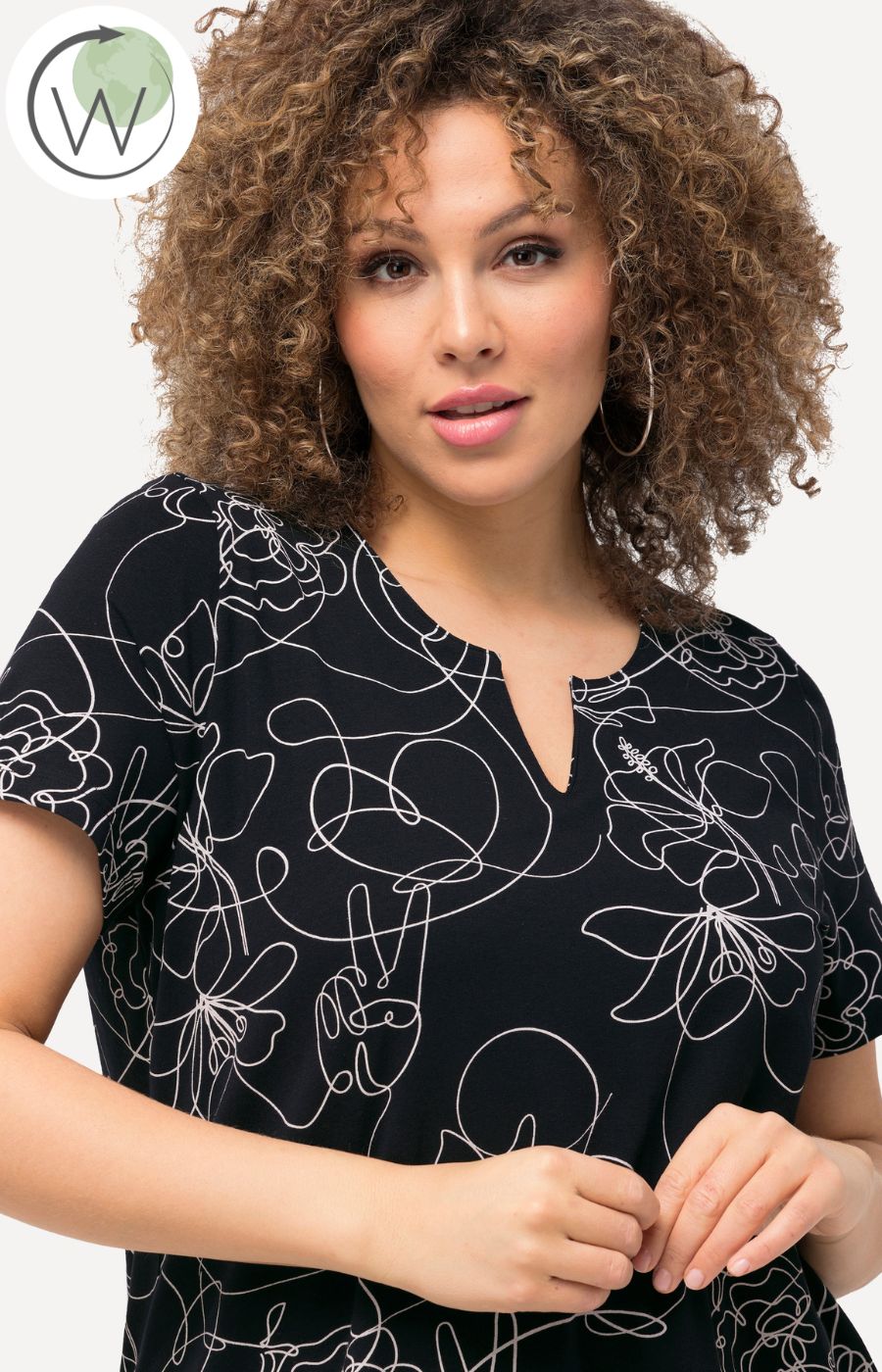 Ulla Popken Black Abstract Print Top