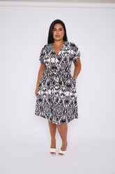 Demi Faux Wrap Dress in Aztec Black