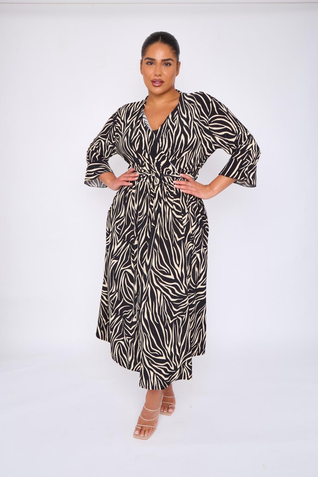 Dani Faux Wrap 3/4 Sleeve Dress in Zebra Print