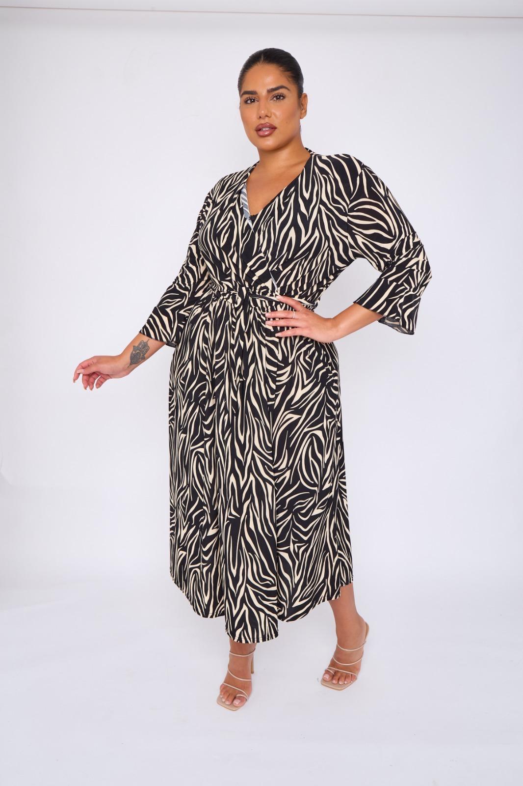 Dani Faux Wrap 3/4 Sleeve Dress in Zebra Print