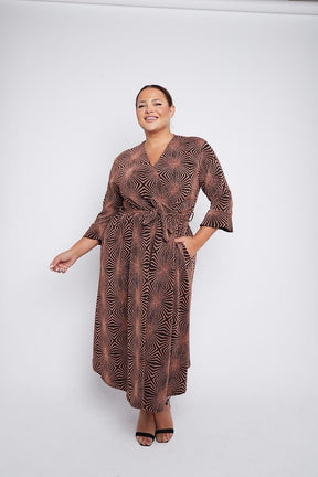 Dani Sparkle Faux Wrap Dress in Bronze Starburst