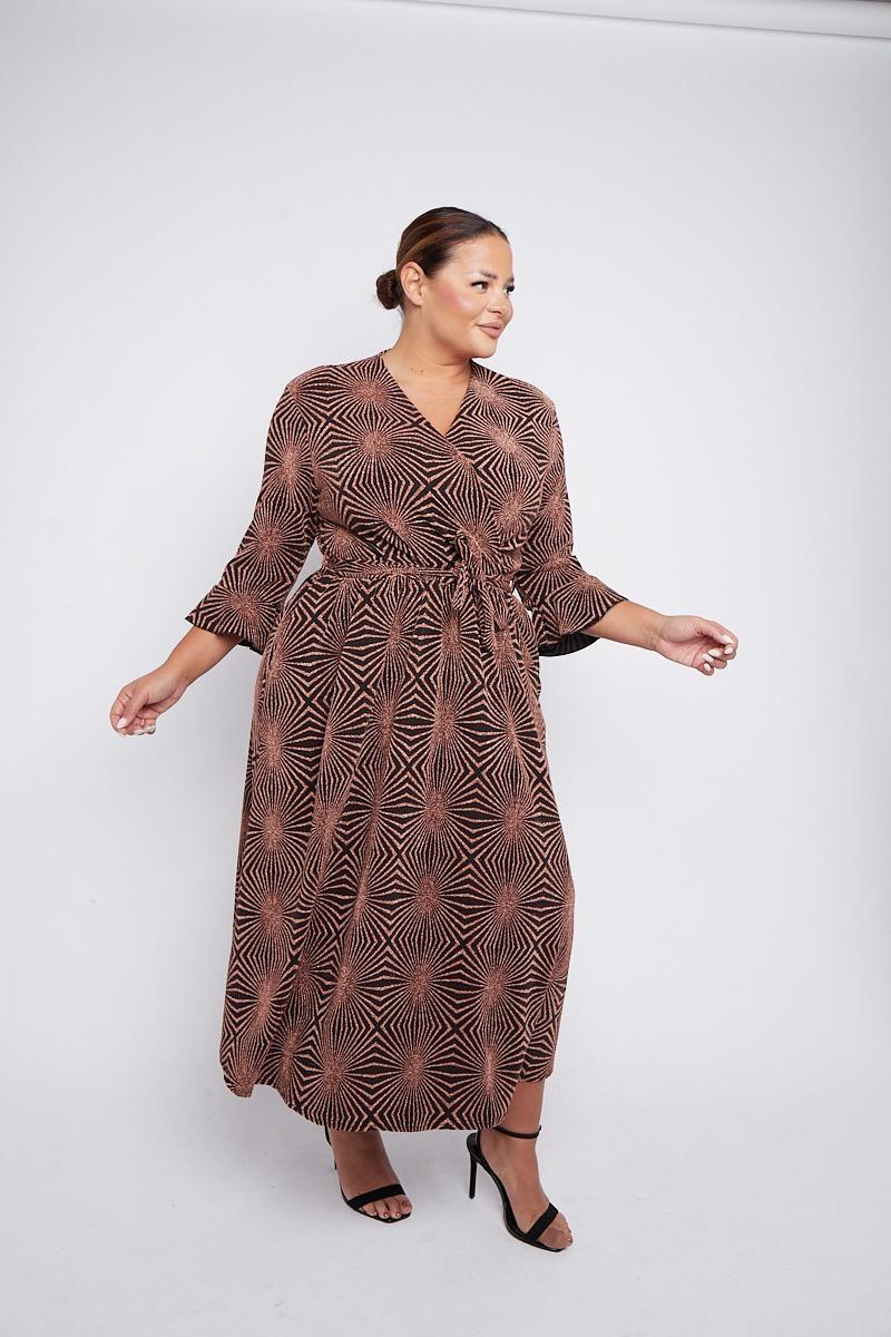 Dani Sparkle Faux Wrap Dress in Bronze Starburst