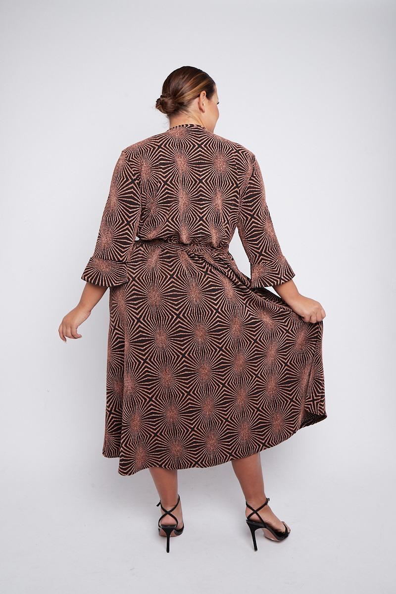 Dani Sparkle Faux Wrap Dress in Bronze Starburst