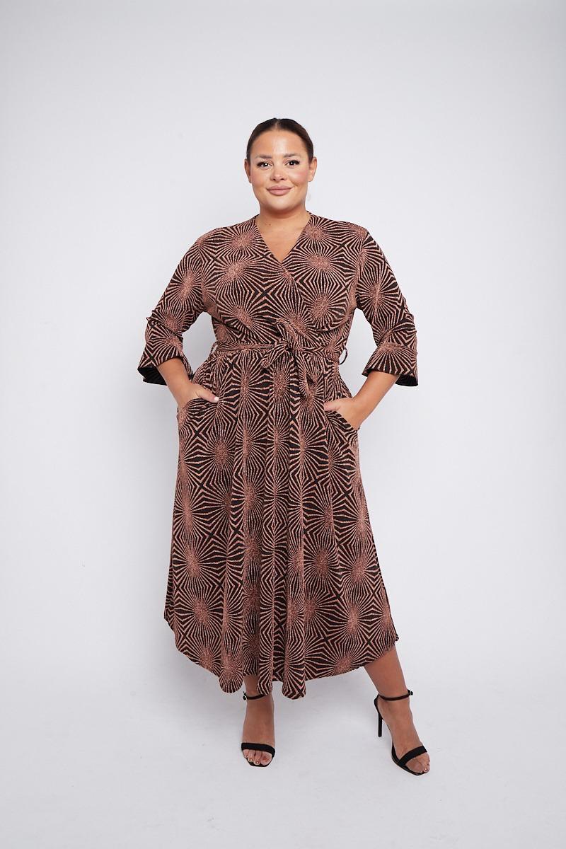 Dani Sparkle Faux Wrap Dress in Bronze Starburst