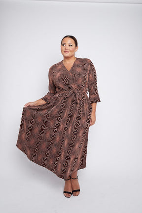 Dani Sparkle Faux Wrap Dress in Bronze Starburst