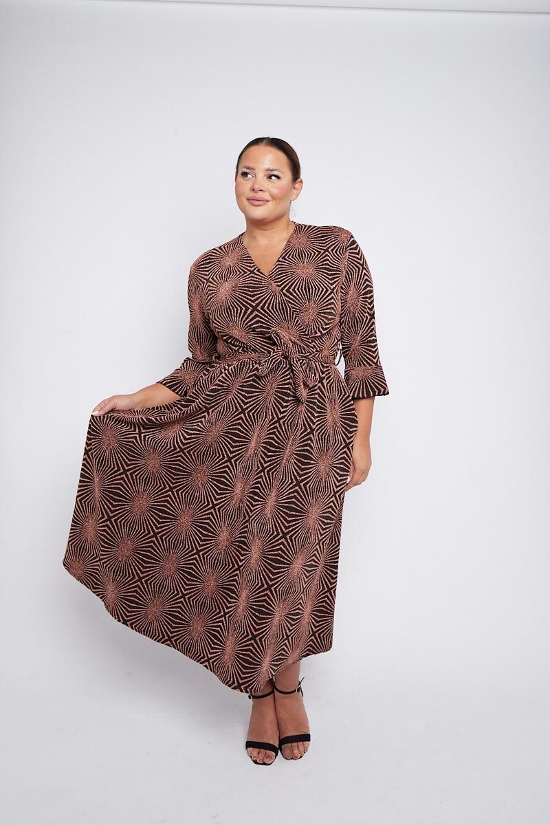 Dani Sparkle Faux Wrap Dress in Bronze Starburst