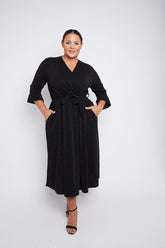 Dani Sparkle Faux Wrap Dress in Black