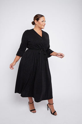 Dani Sparkle Faux Wrap Dress in Black