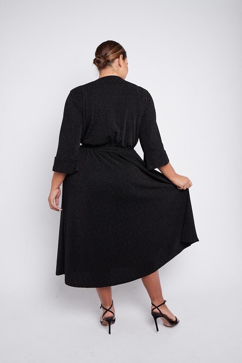 Dani Sparkle Faux Wrap Dress in Black