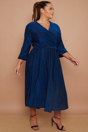 Dani Sparkle Faux Wrap Dress in Navy