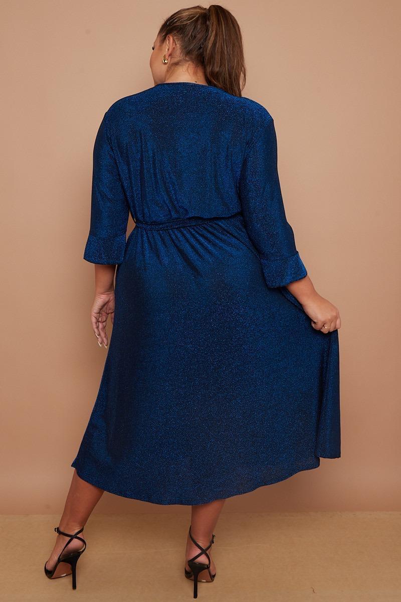 Dani Sparkle Faux Wrap Dress in Navy