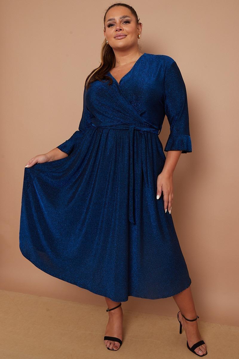 Dani Sparkle Faux Wrap Dress in Navy