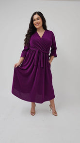 Dani Sparkle Faux Wrap Dress in Magenta