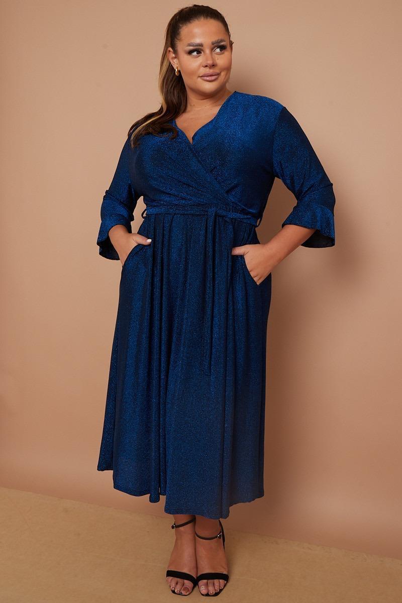 Dani Sparkle Faux Wrap Dress in Navy